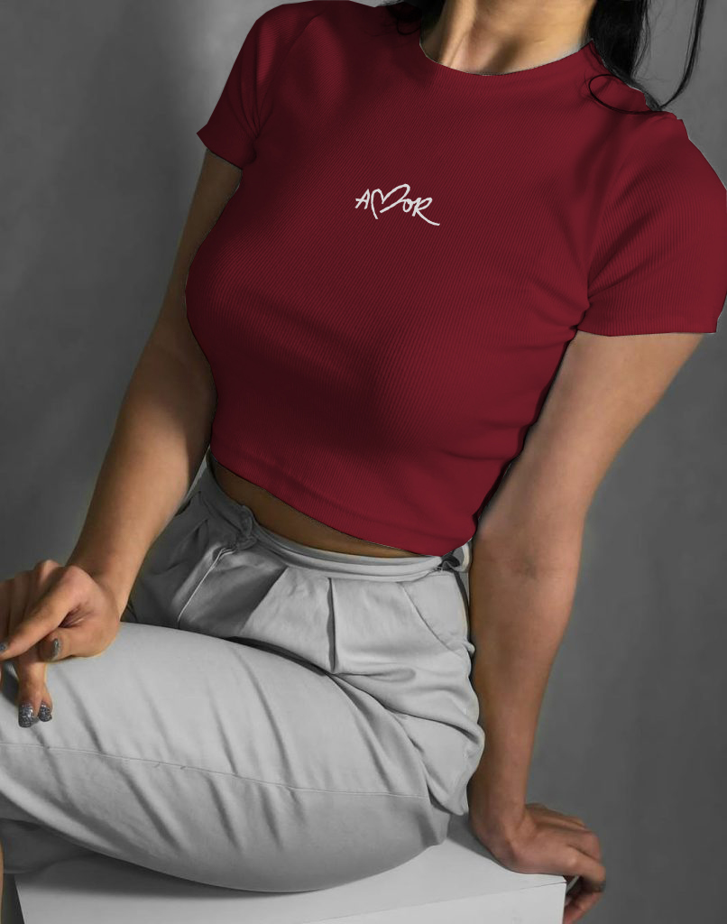 تیشرت کراپ کبریتی کشبافت 100 درصد پنبه با کشسانی بالا