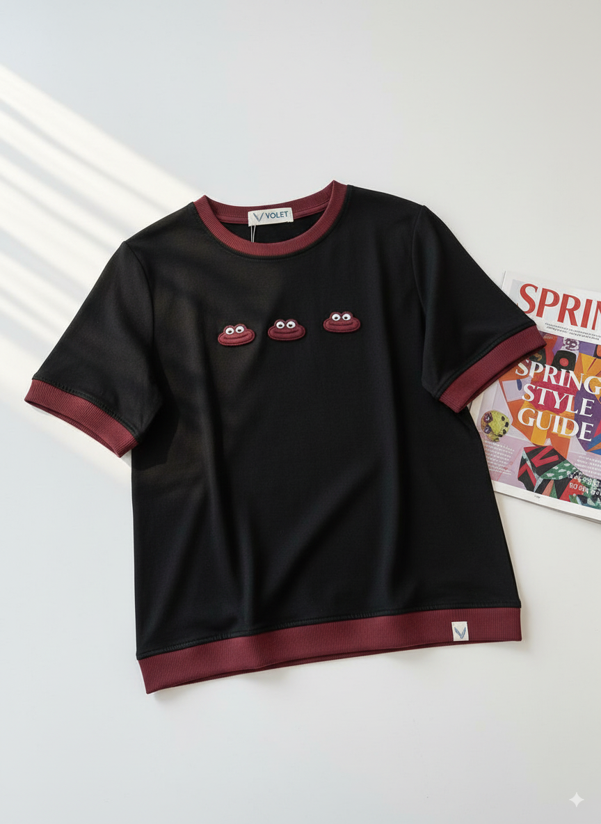 تیشرت ترکیبی با قورباغه های برجسته نخ پنبه اعلا