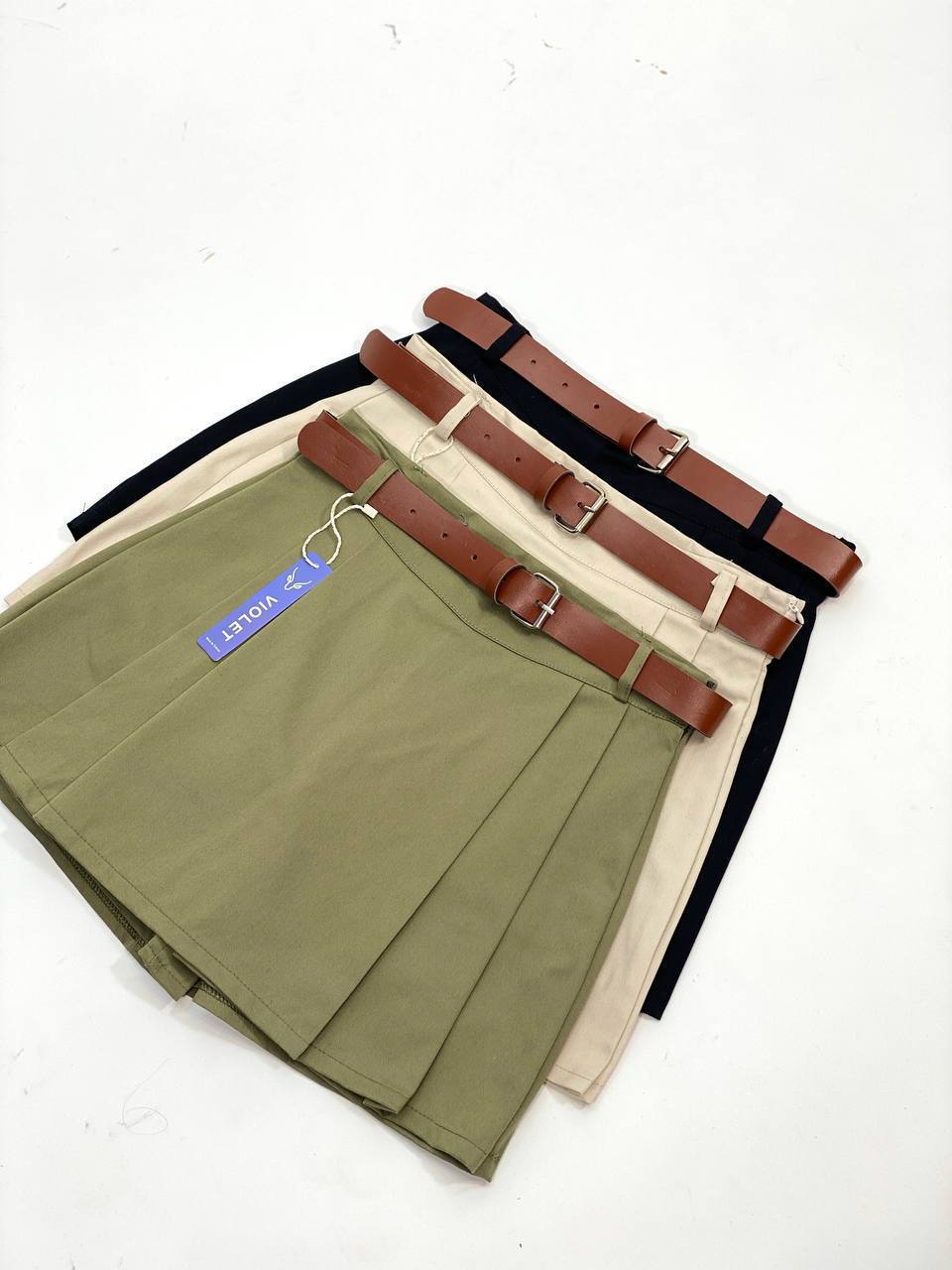 شلوارک دامنی کتان درجه یک و زیبا همراه با کمربند