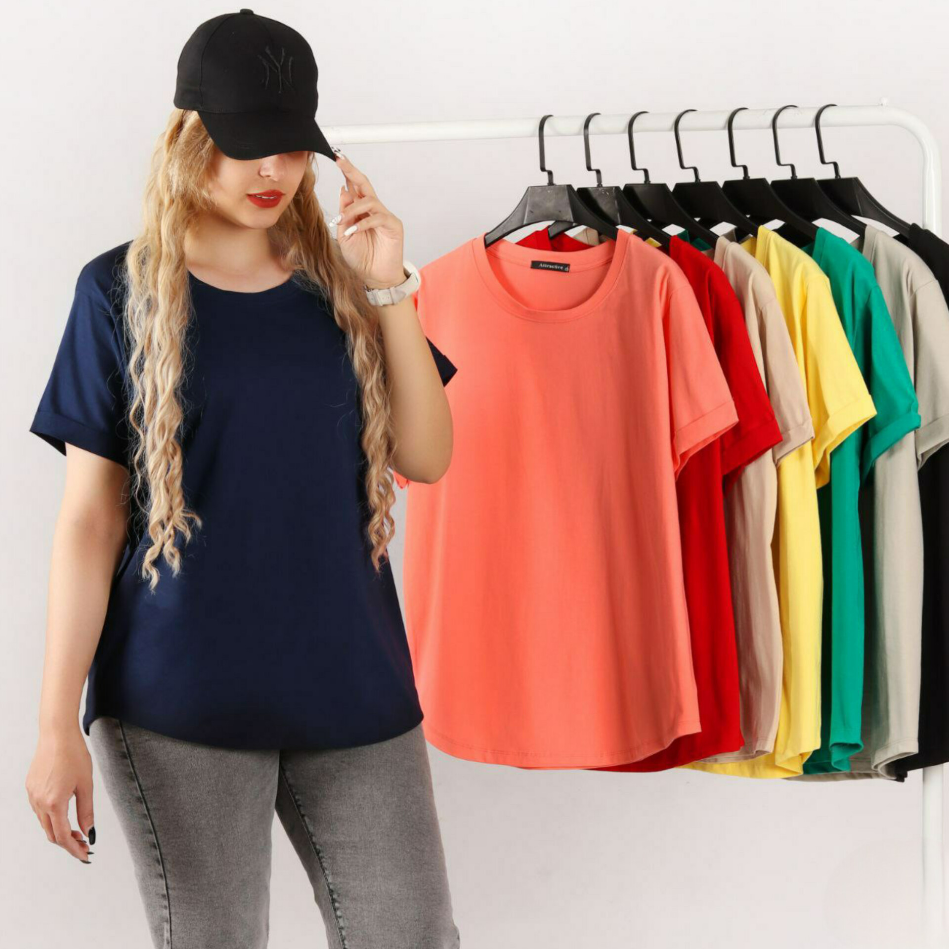 تیشرت آستین پاکتی پایین هلالی صد در صد پنبه