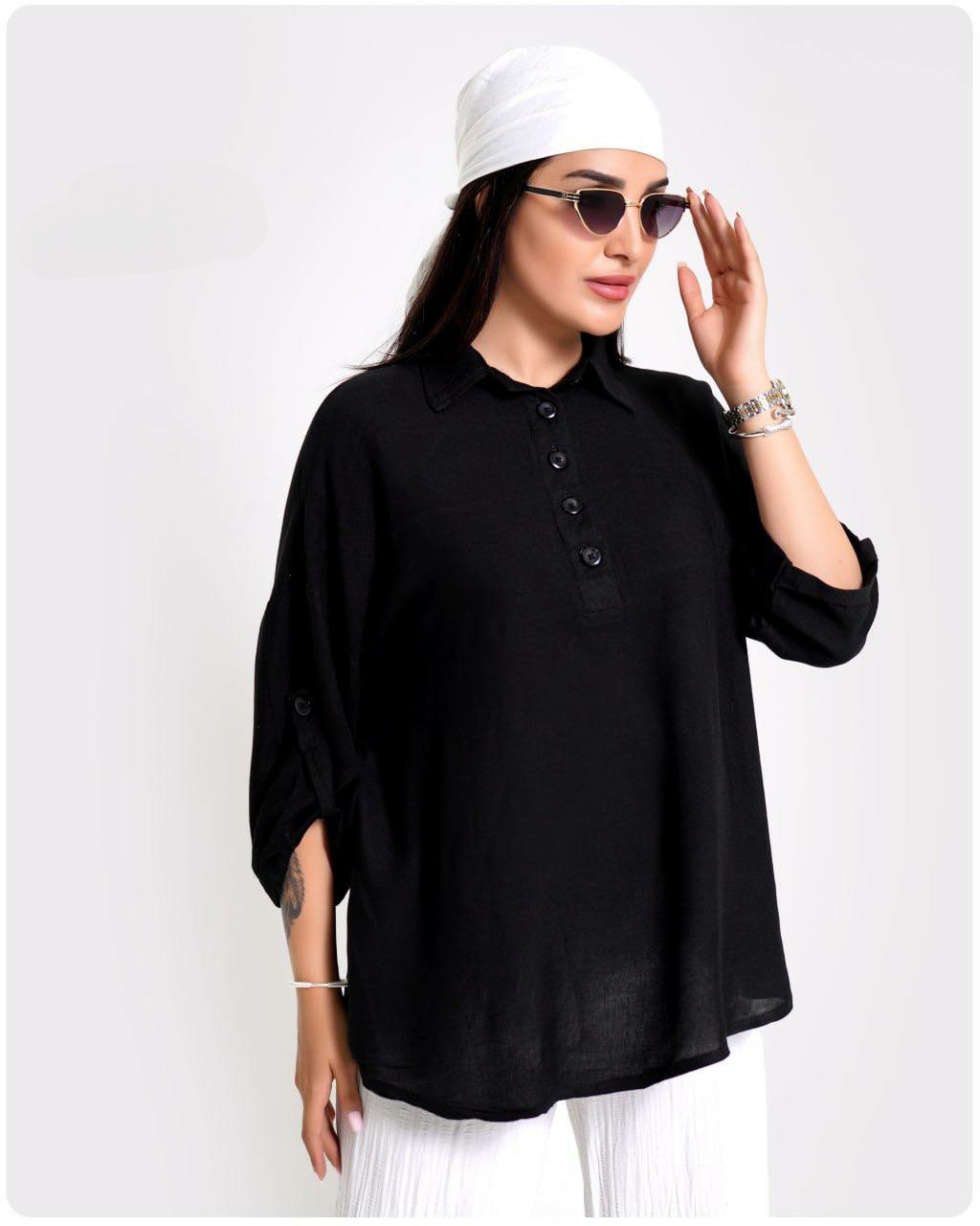 شومیز قواره دار  تمام نخ  لنین وال ترک فروغ