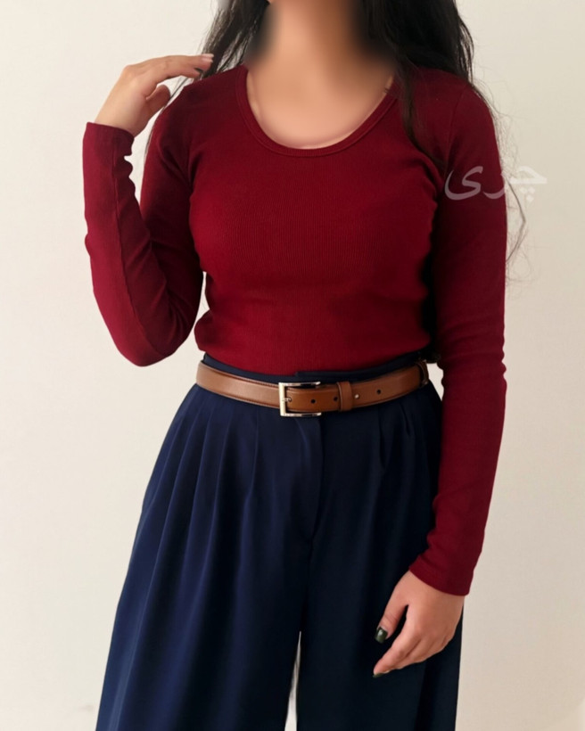 بلوز زنانه تینا | یقه گرد آستینبلند جنس ۱۰۰٪ پنبه کبریتی ریز - فری سایز