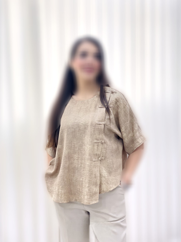 شومیز لینن کرمی مدل بندار سنتی/ خنک و بسیار راحت
